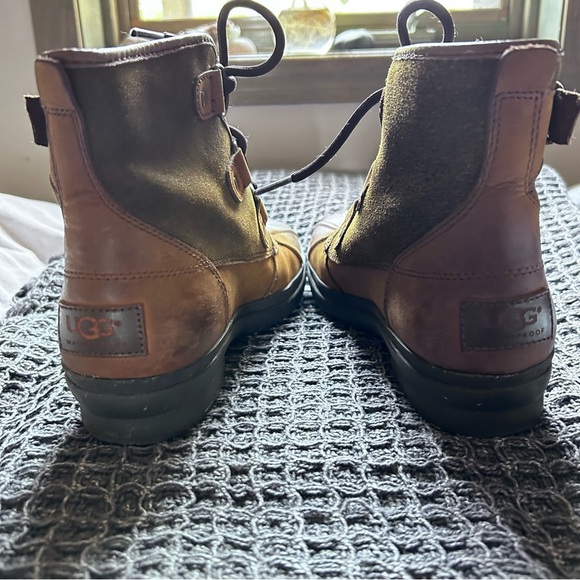 Ugg Tan Leather Cecile Fleece Lined Waterproof Lace Up Duck Boots Size 6 - Picture 5 of 15